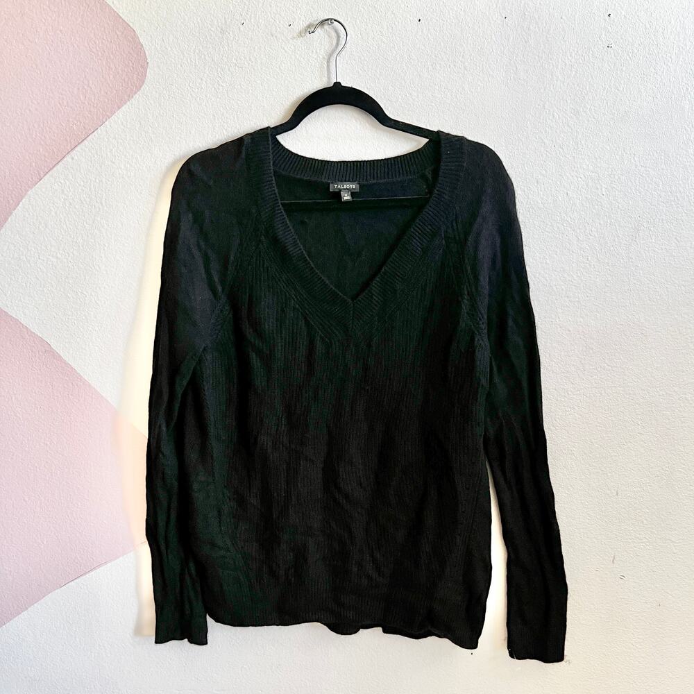 Talbots Black Pullover Sweater Wool Cashmere Knit Minimalist Classic Medium